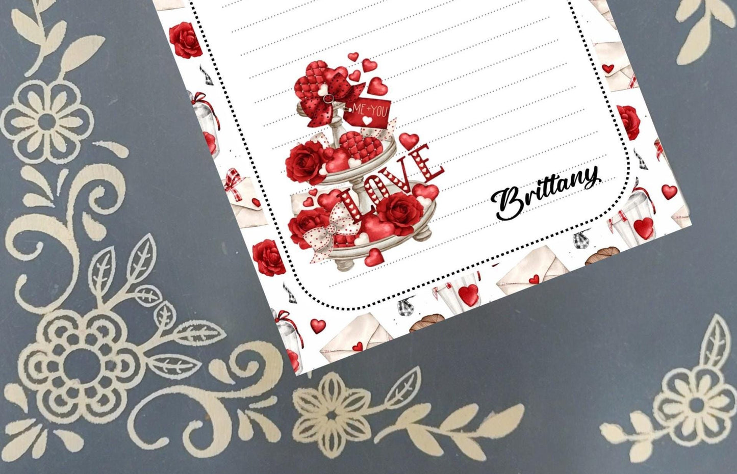 Personalized Love Tier Tray, Valentine's Notepad Stationery