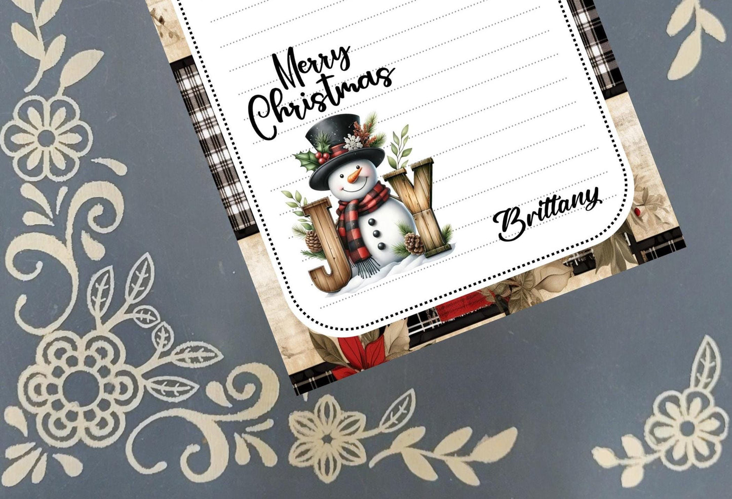 Personalized Snowman, Merry Christmas, Joy, Winter, Holiday, Christmas, Notepad Stationery