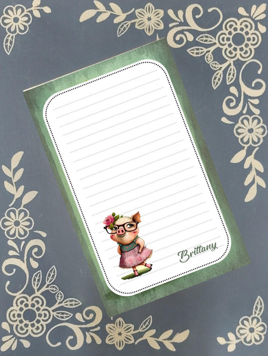 Personalized Pig, smart girl pig, Notepad Stationery