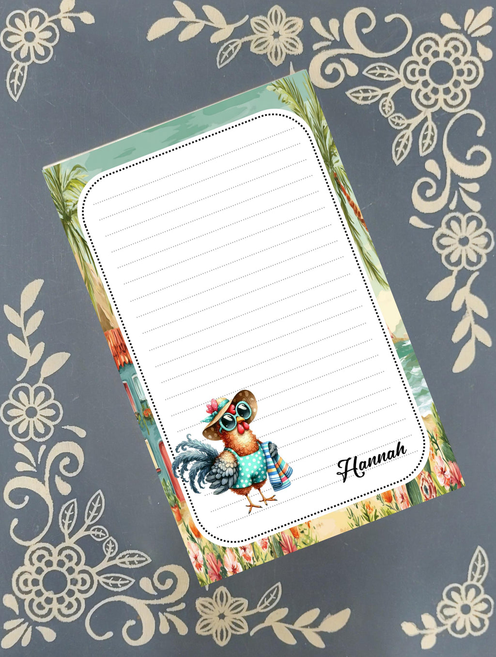 Personalized Chicken at the Beach, Notepad Stationery