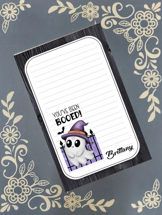 Personalized You've Been Booed, Ghost, Purple, Halloween, Notepad Stationery