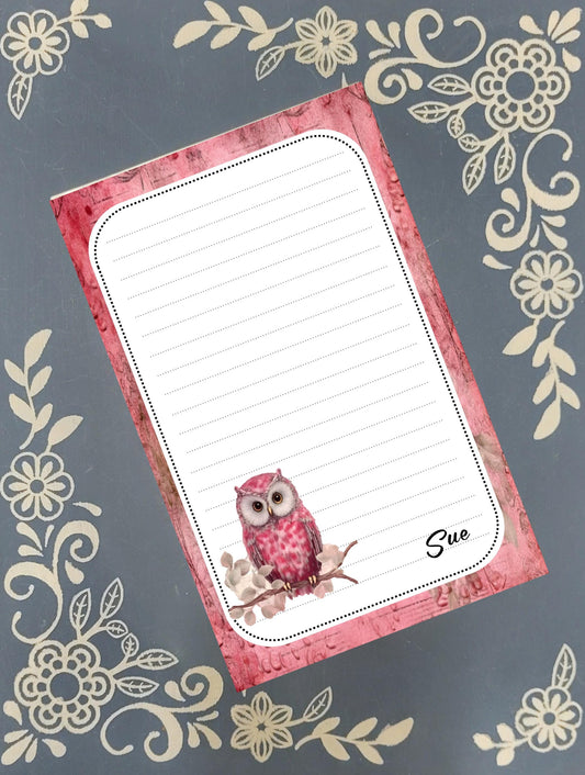 Personalized Owl Notepad | Pink and White Cute Stationery