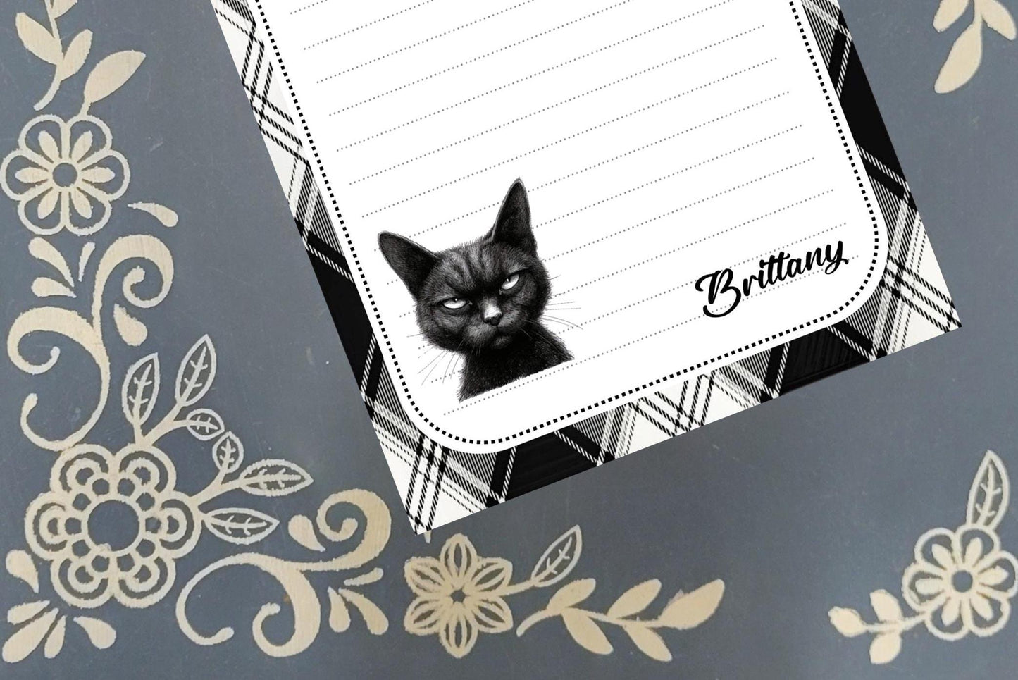 Personalized Grumpy Cat, Black Cat, Notepad Stationery