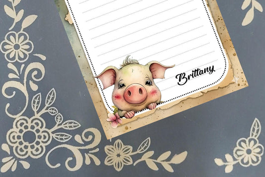 Personalized Pig Peeking, Notepad Stationery