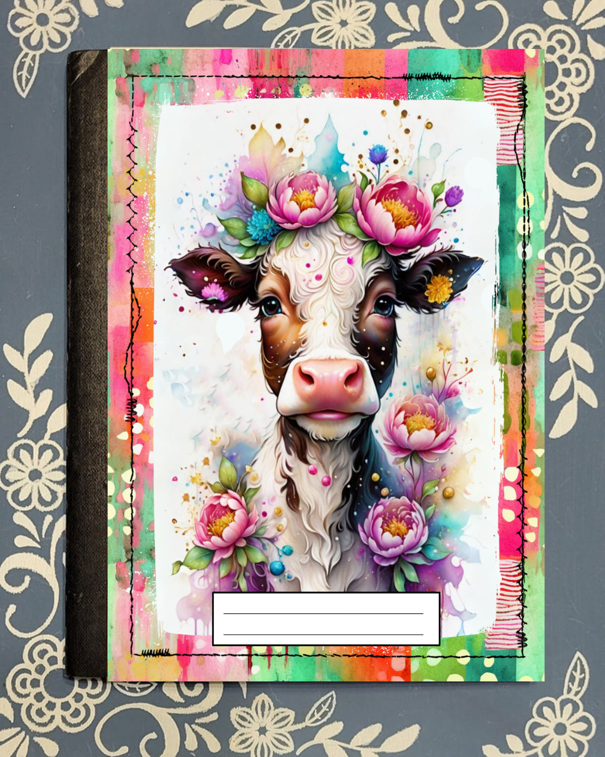 Cow, Colorful Cow, Covered Notebook