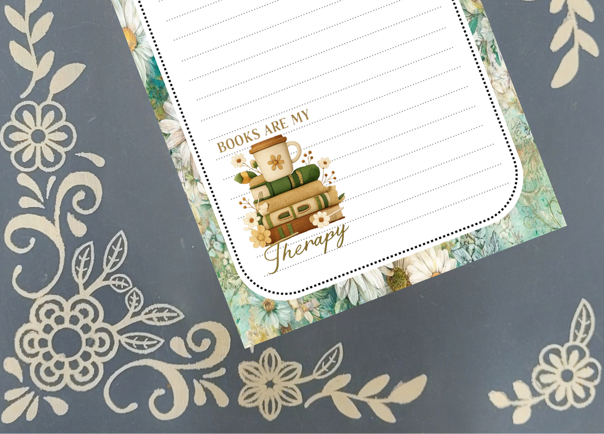 Personalized Books, Bookish, Books Are My Therapy, Daisy Notepad Stationery