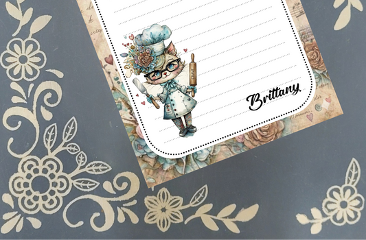 Personalized Baking Cat with Spatula & Rolling Pin Notepad Stationery