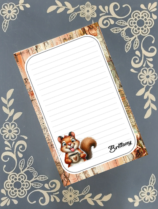 Personalized Squirrel Loves Coffee Notepad | Whimsical Stationery