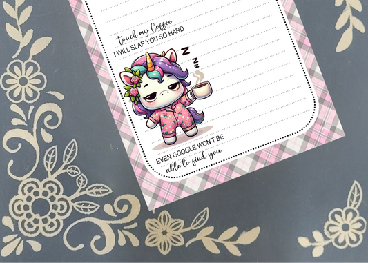 Personalized Coffee Unicorn, Touch My Coffee I Will Slap You So Hard Even Google Won't Be Able To Find You Notepad | Mrs B's Stationery