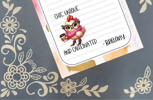 Personalized Coffee Chicken, Chic, Unique, and Caffeinated Notepad | Mrs B's Stationery
