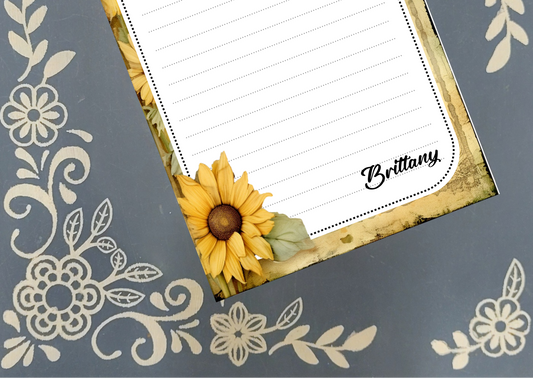Personalized Sunflower Notepad | Custom Floral Desk Aesthetic