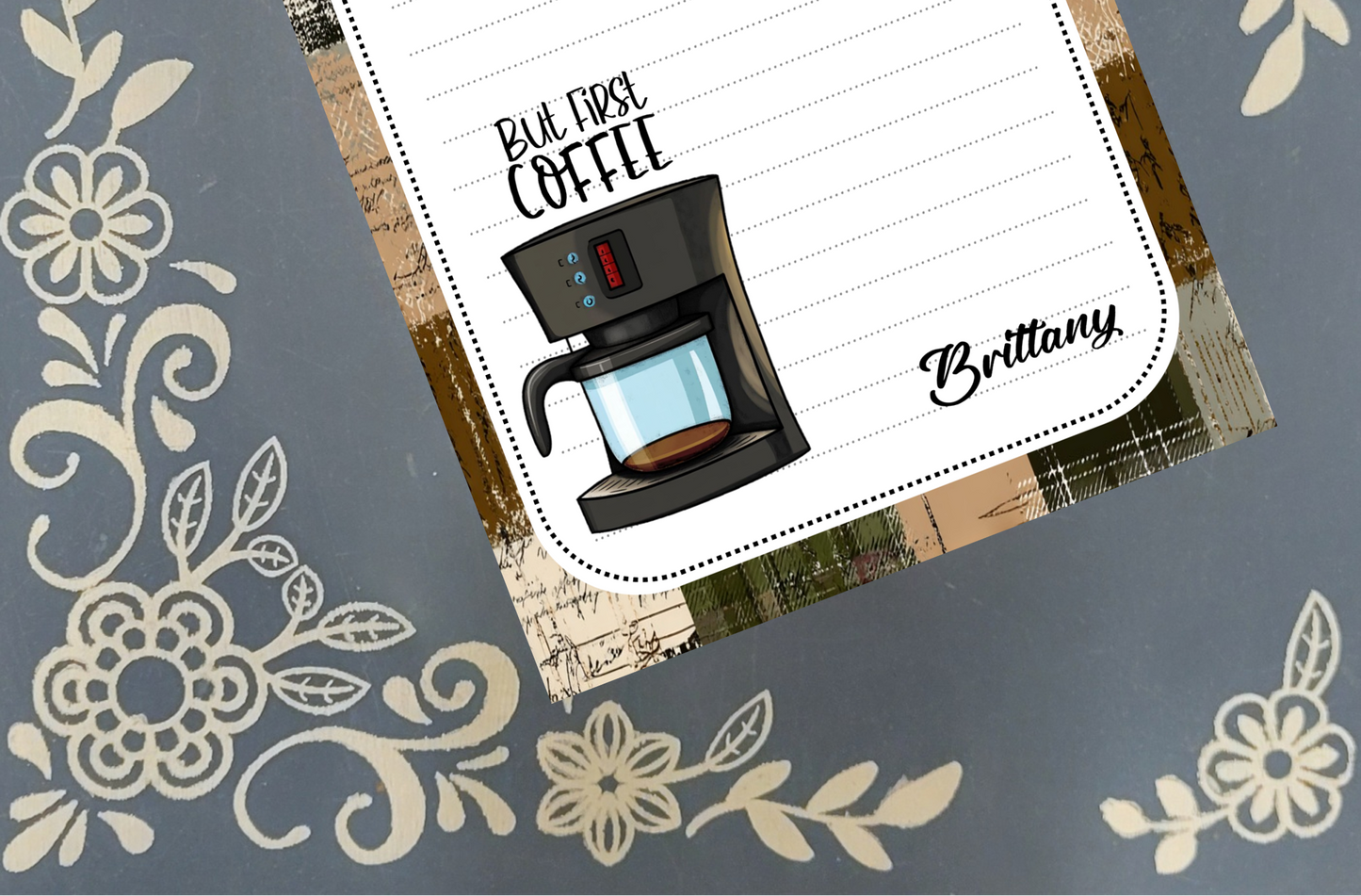 Personalized Coffee Pot, But First Coffee Notepad | Mrs B's Stationery