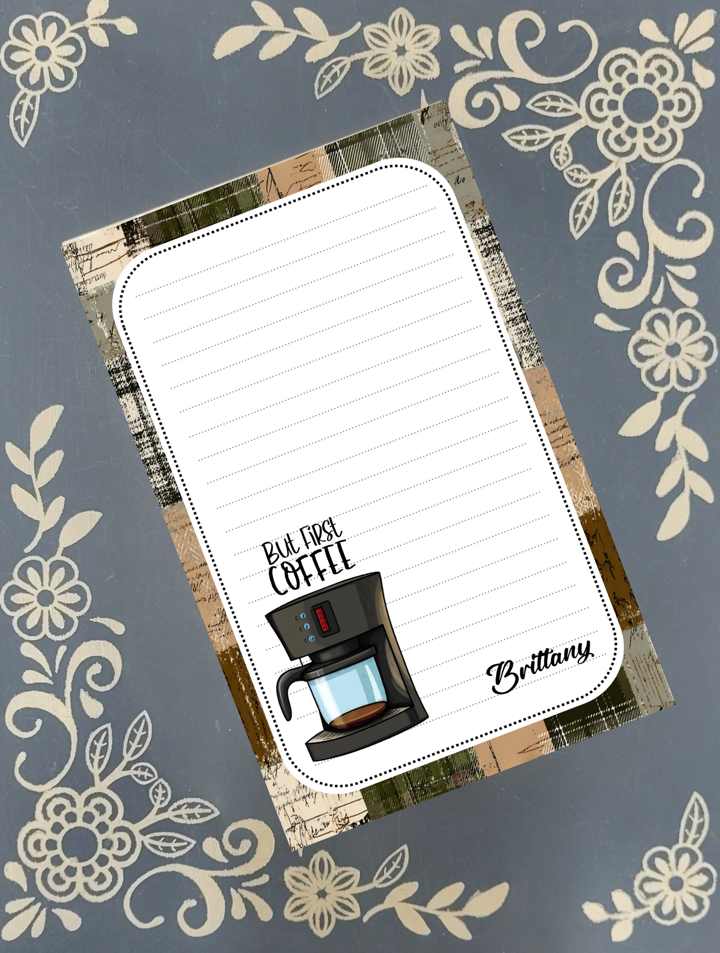 Personalized Coffee Pot, But First Coffee Notepad | Mrs B's Stationery