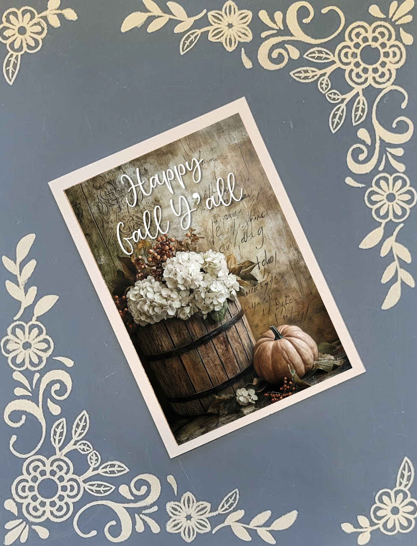 Happy Fall Y'all, Happy Birthday, Hydrangeas, Pumpkin, Autumn Greeting Card Bundle, 5x7 with Envelopes