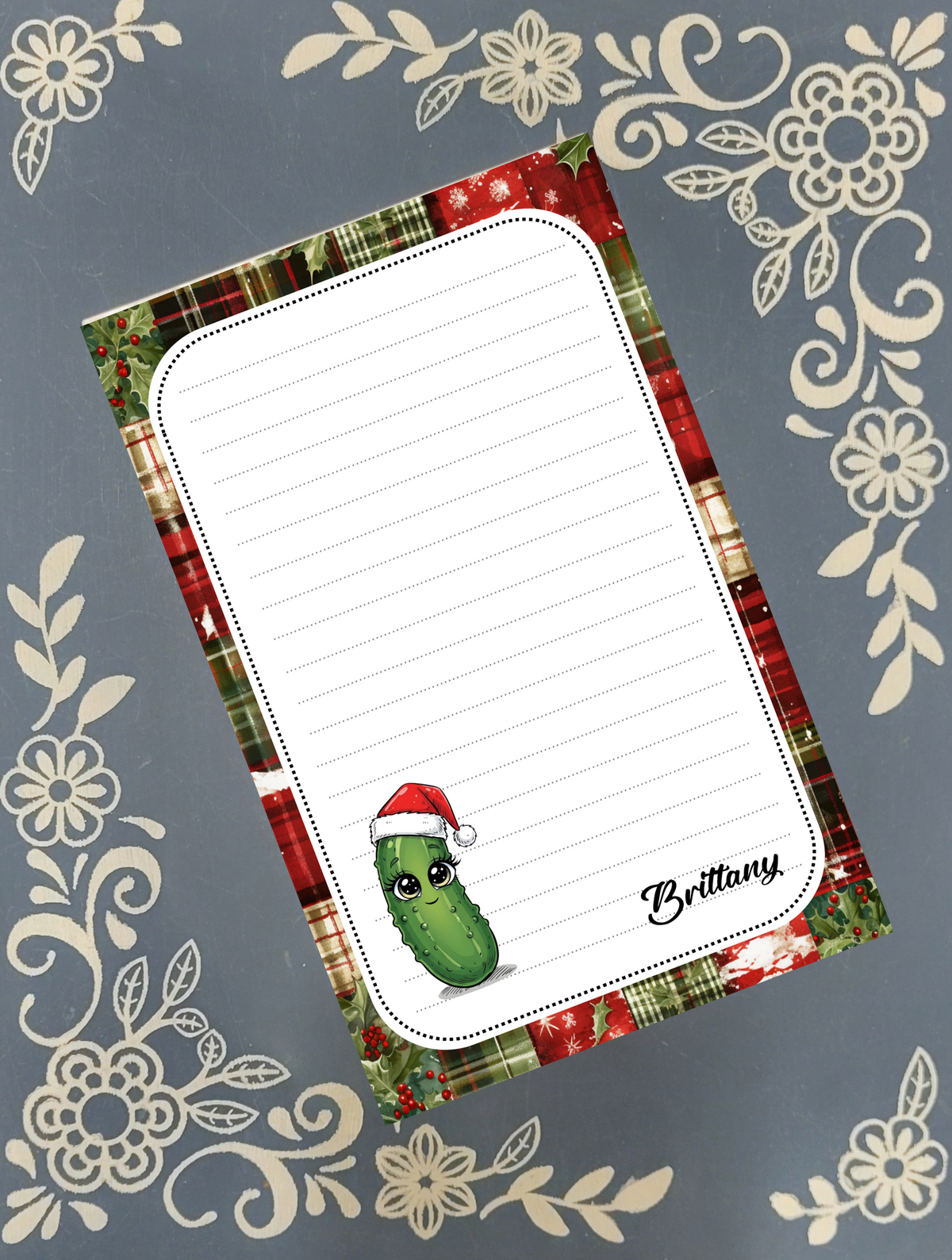 Personalized Pickle, Christmas Holiday, Notepad Stationery