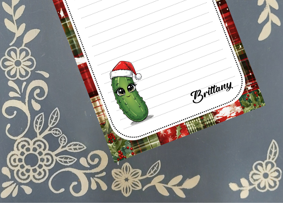 Personalized Pickle, Christmas Holiday, Notepad Stationery