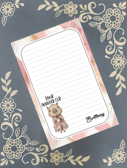 Personalized Coffee Capybara, Pour Another Cup Notepad | Mrs B's Stationery