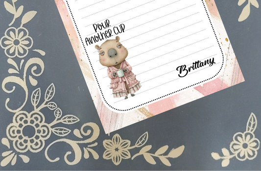 Personalized Coffee Capybara, Pour Another Cup Notepad | Mrs B's Stationery