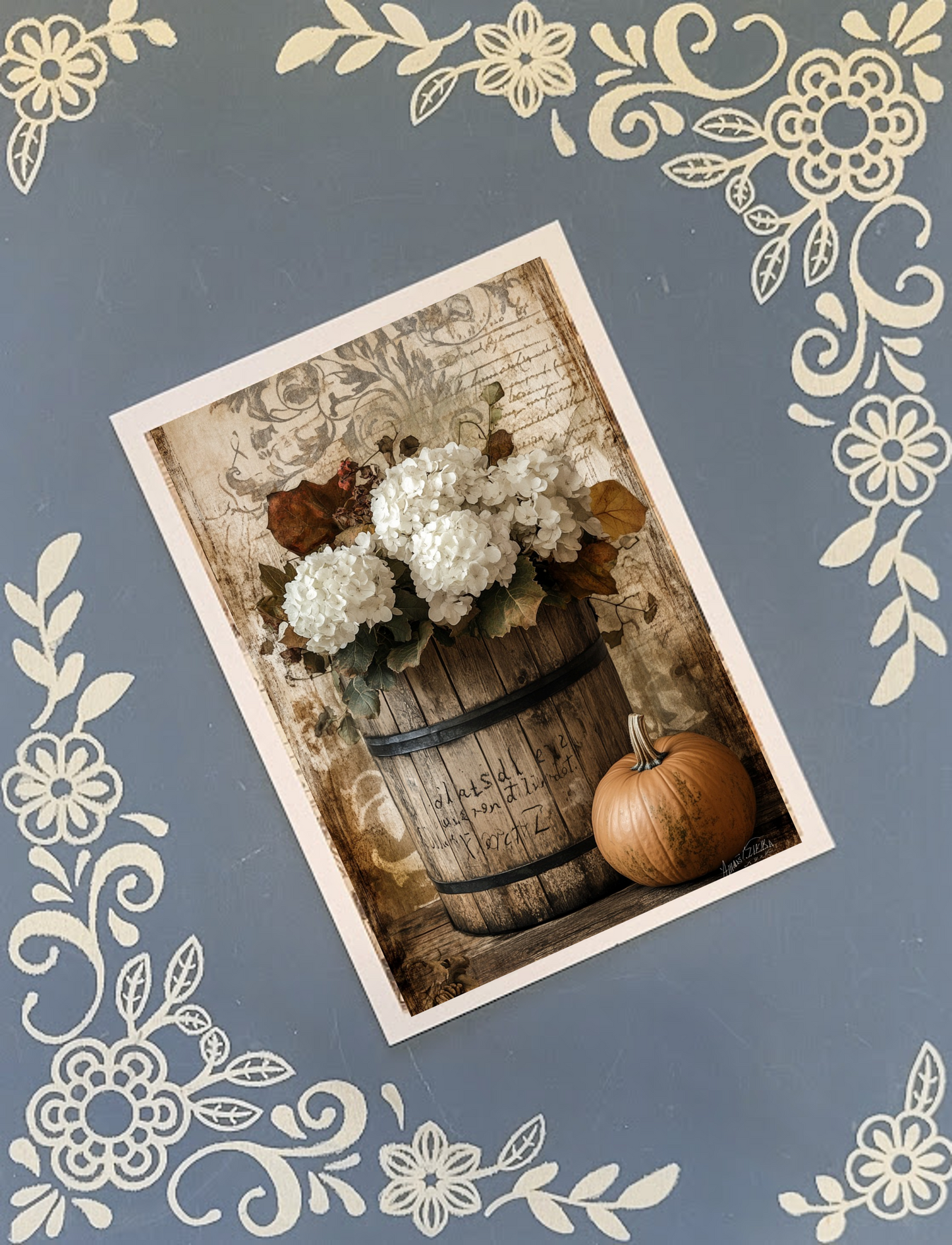 Happy Fall Y'all, Happy Birthday, Hydrangeas, Pumpkin, Autumn Greeting Card Bundle, 5x7 with Envelopes