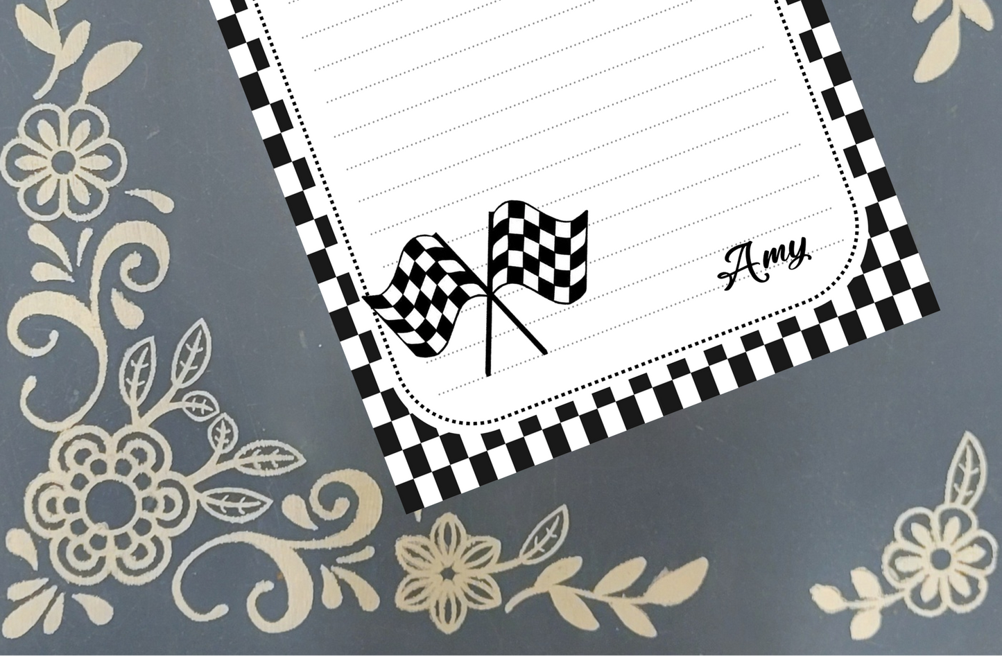 Personalized Racing, Checkered Flag, Notepad Stationery
