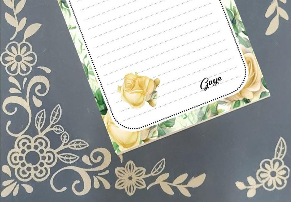 Personalized Yellow Rose Notepad | Custom Floral Stationery Gift