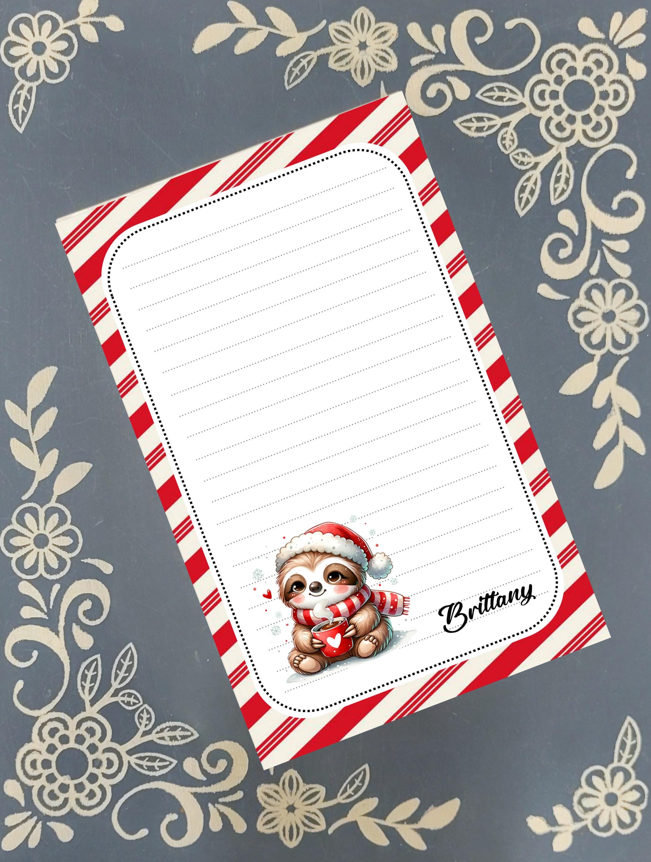 Personalized Christmas Sloth with heart mug, Christmas, Holiday, Notepad Stationery
