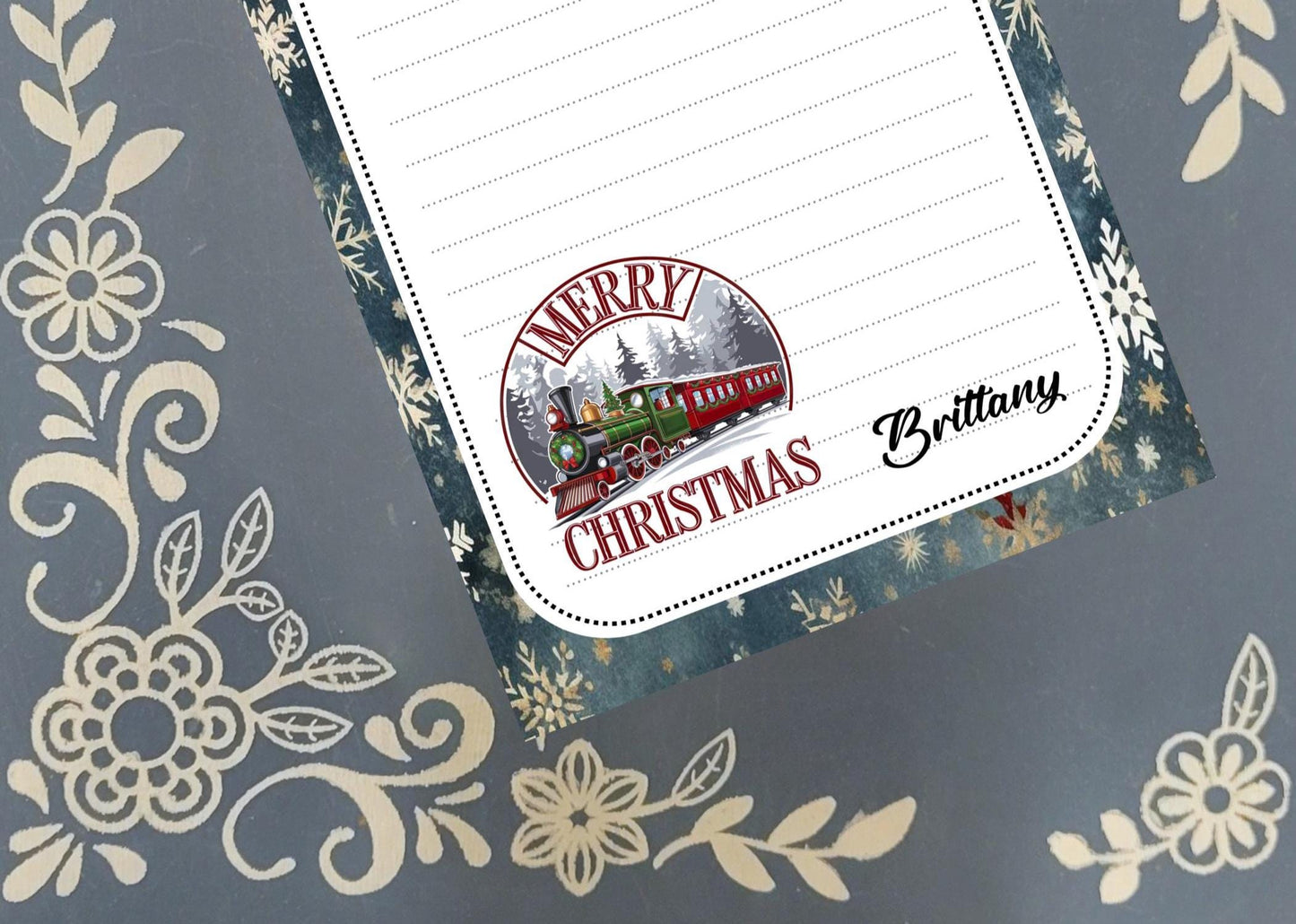 Personalized Merry Christmas Train, Christmas, Winter, Holiday, Notepad Stationery