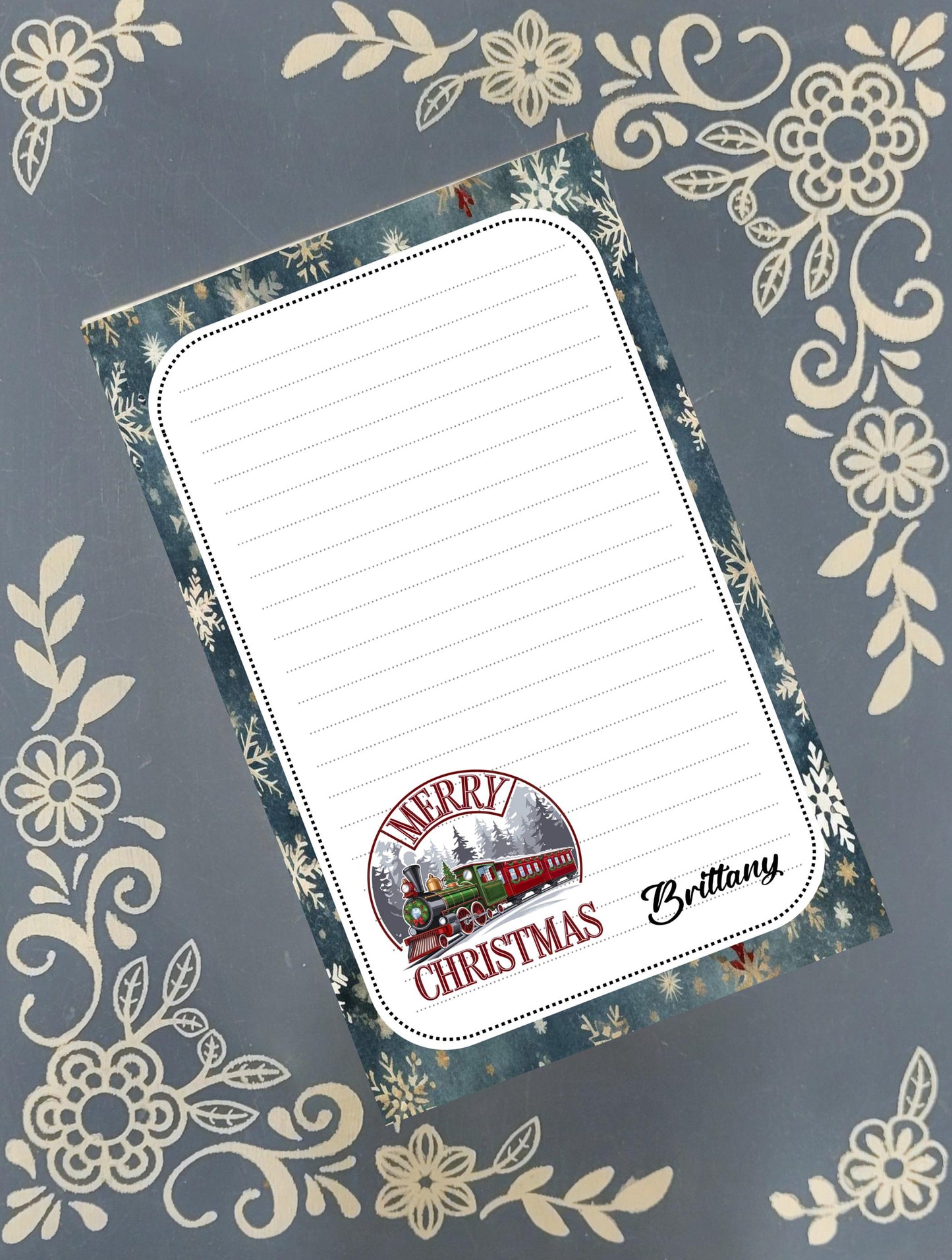 Personalized Merry Christmas Train, Christmas, Winter, Holiday, Notepad Stationery