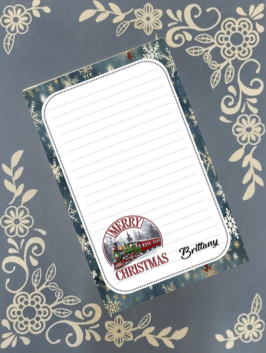 Personalized Merry Christmas Train, Christmas, Winter, Holiday, Notepad Stationery