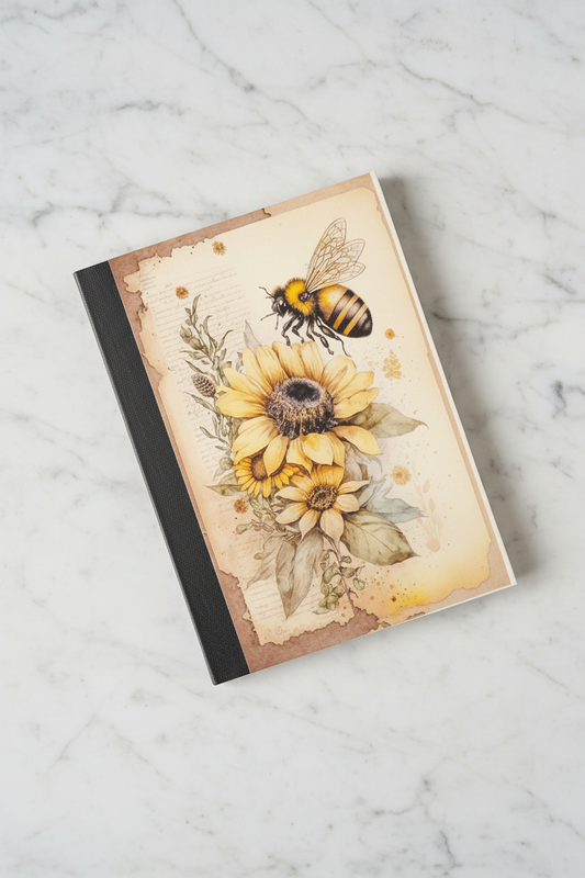 Bee & Sunflower 1 Rustic Covered Notebook