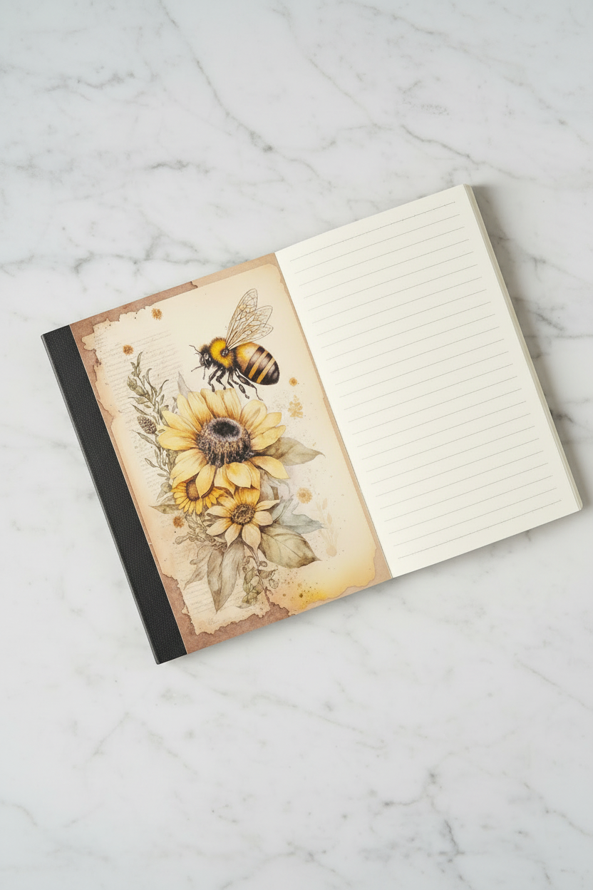 Bee & Sunflower 1 Rustic Covered Notebook