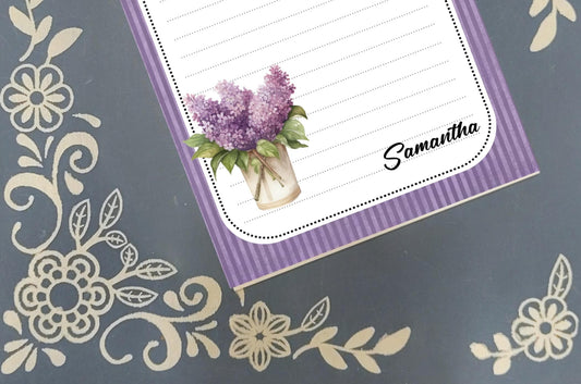 Personalized Flowers, Lilacs in a vase, Notepad Stationery