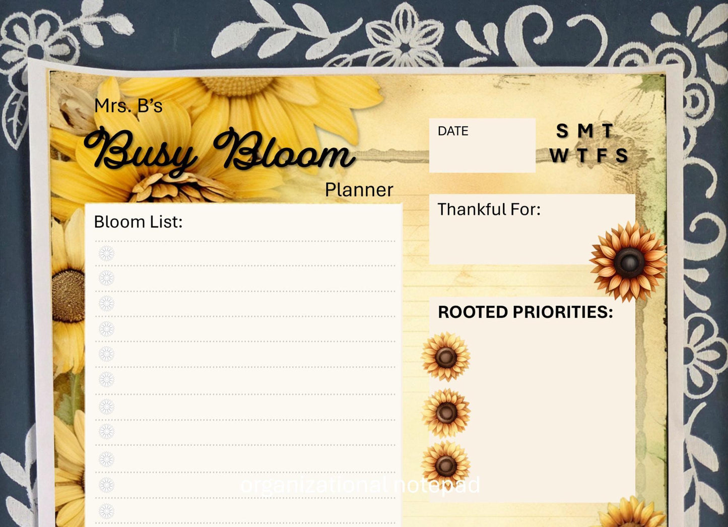 Sunflower Daily Planner | Personalized Floral Productivity Pad