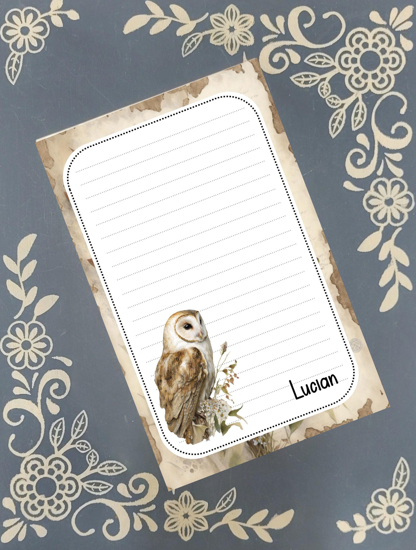 Personalized Owl, Barn Owl, Notepad Stationery