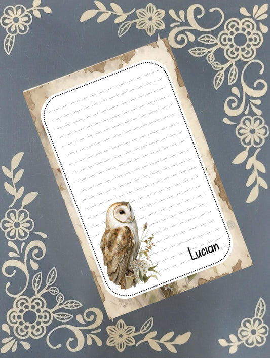 Personalized Owl, Barn Owl, Notepad Stationery