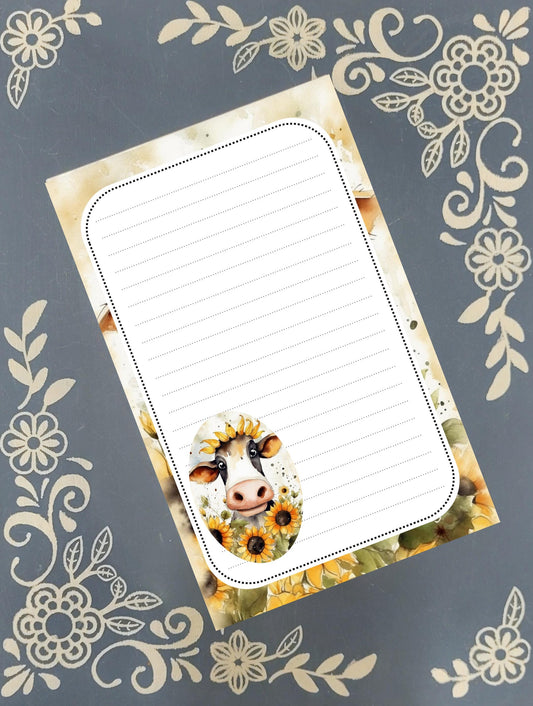Personalized Cow in Sunflowers 1 Notepad Stationery