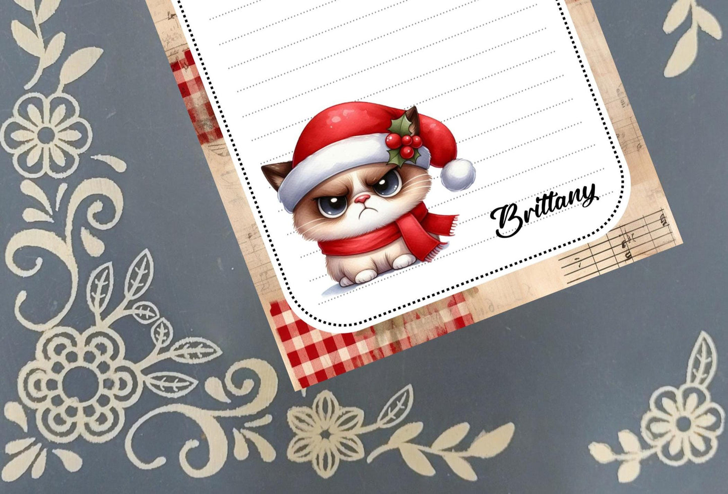 Personalized Grumpy Cat Christmas, Winter, Holiday, Notepad Stationery
