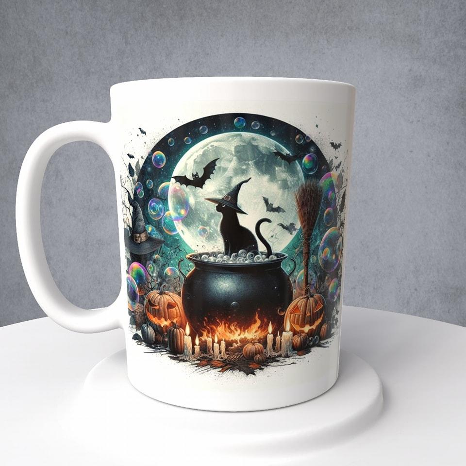 Witches Cauldron with Cat and Full Moon Mug or Tumbler