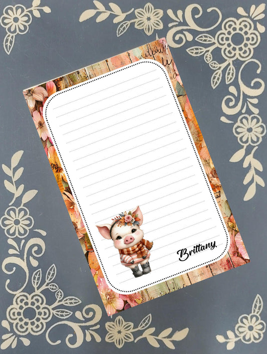 Personalized Pig, Autumn Fall Theme, Notepad Stationery