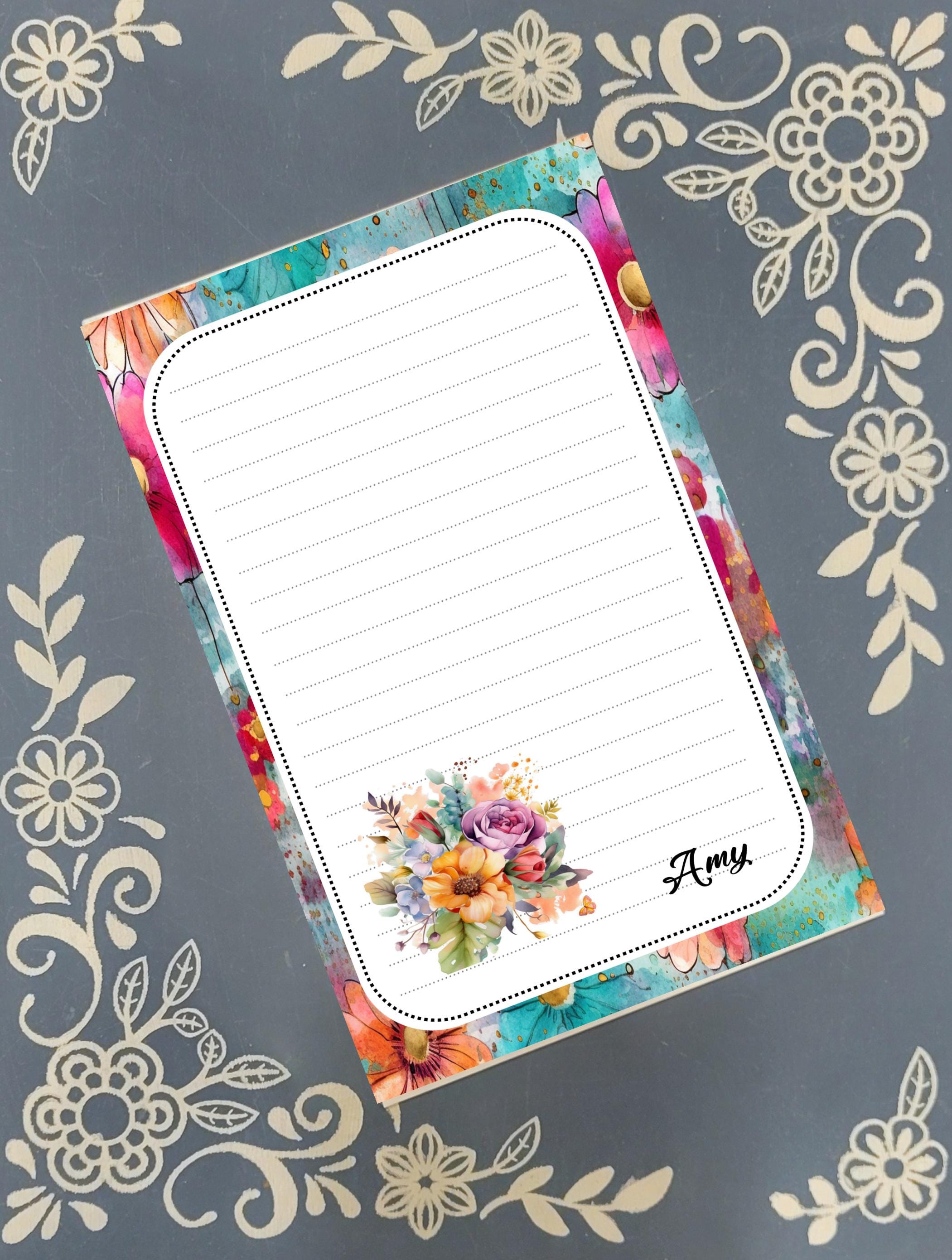 Personalized Flowers Notepad Stationery