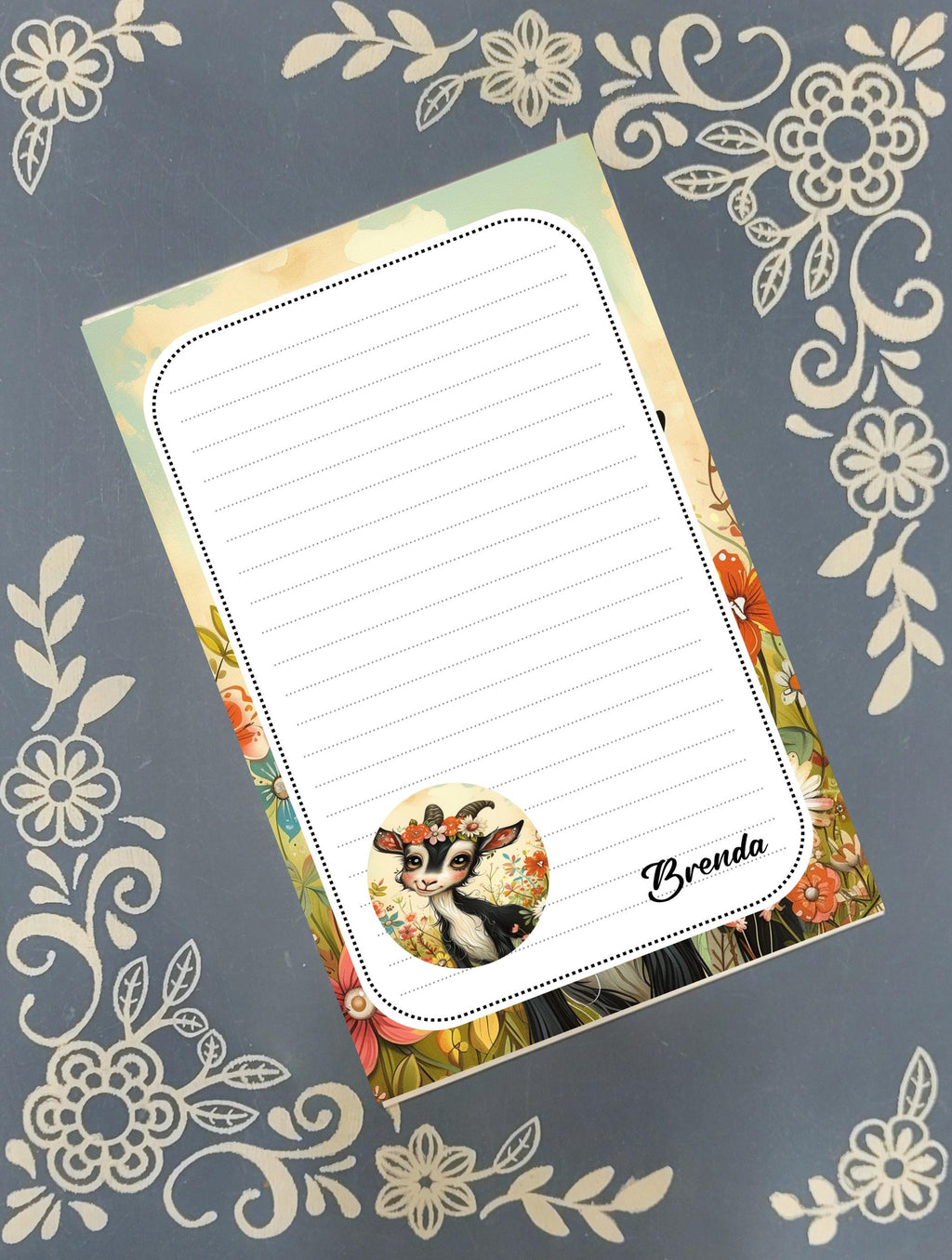 Personalized Baby Goat, black and white, Notepad Stationery