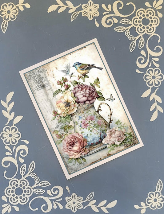 Floral Bird Greeting Card Bundle, 5x7 with Envelopes