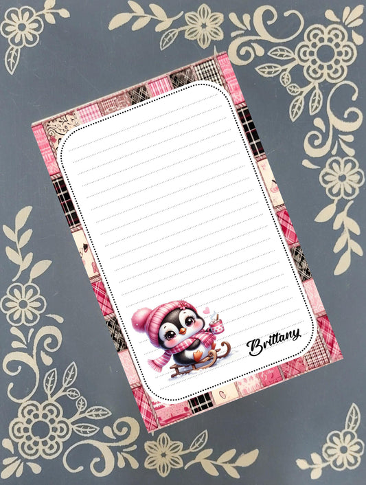 Personalized Penguin Winter Notepad | Custom Kids Stationery