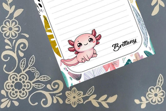 Personalized Pink Axolotl Notepad Stationery