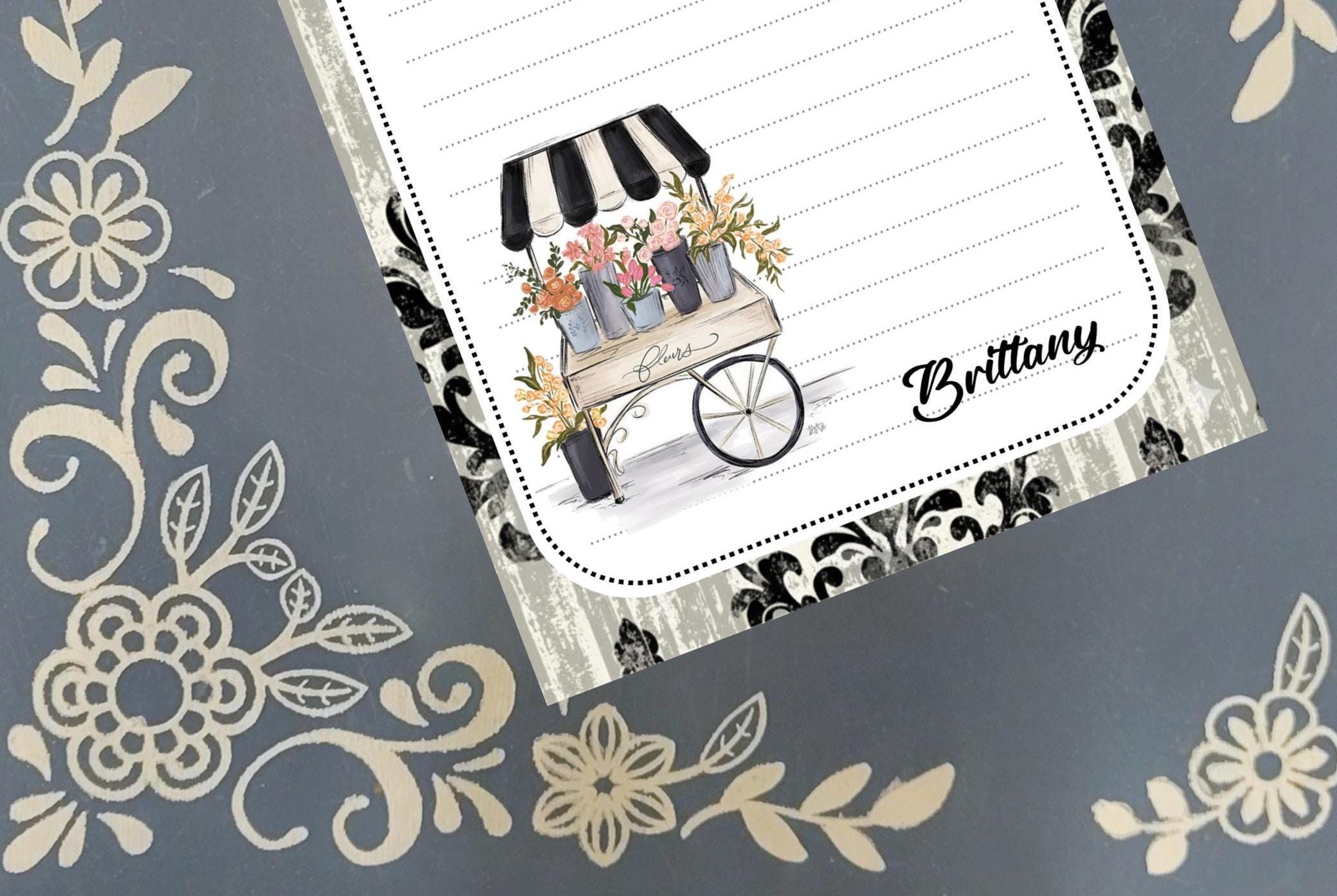 Personalized Flower Cart Damask Notepad Stationery