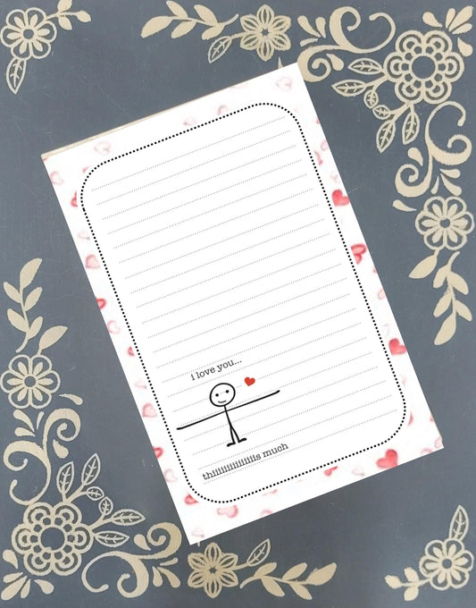 Personalized I Love You This Much, Stick Figure, Notepad Stationery