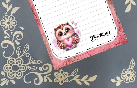 Personalized Valentine's, Owl Always Love You, Love, Notepad Stationery