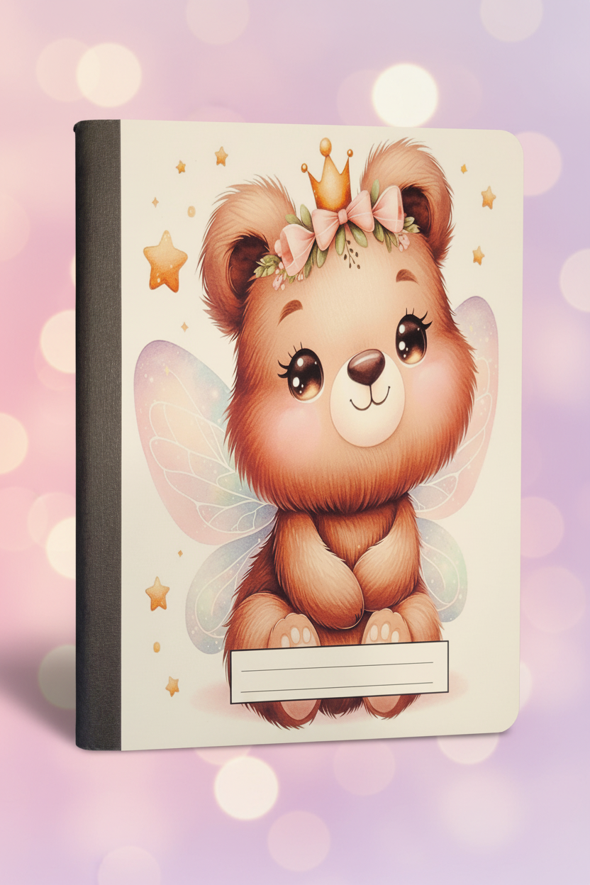 Bear, Adorable Winged Bear, Covered Notebook