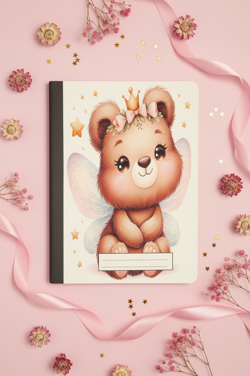 Bear, Adorable Winged Bear, Covered Notebook