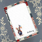 Personalized custom notepad featuring a cute, whimsical patriotic USA mouse illustration with a personalized name on a rustic desk.
